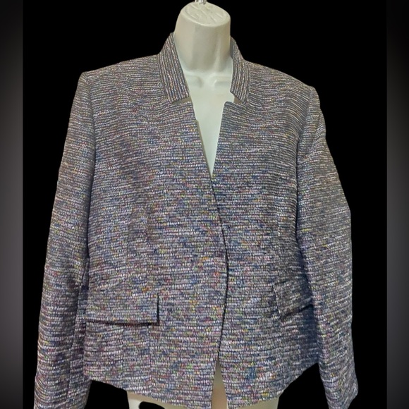 TAHARI ARTHUR S. LEVINE PETITE Blazer Metallic Tweed Mix Colors Women size 12 P - Picture 3 of 14